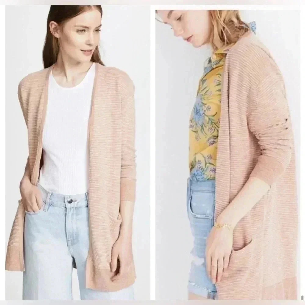 Madewell Pink Summer Ryder Open Front Lightweight Cardigan with Front Pockets